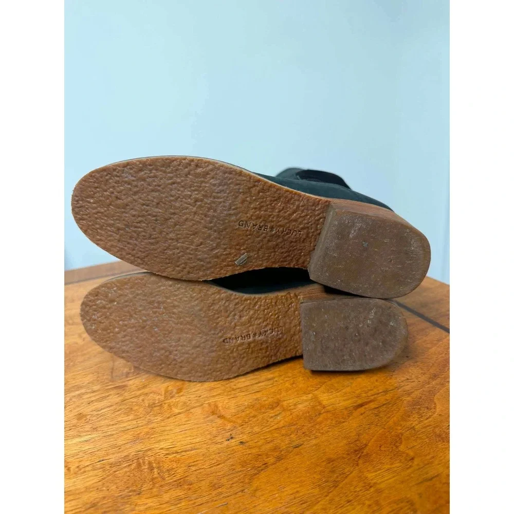 Lucky Brand Tilaree Tall Boots Dark Green Leather Stretchy Back Block Heel 8M